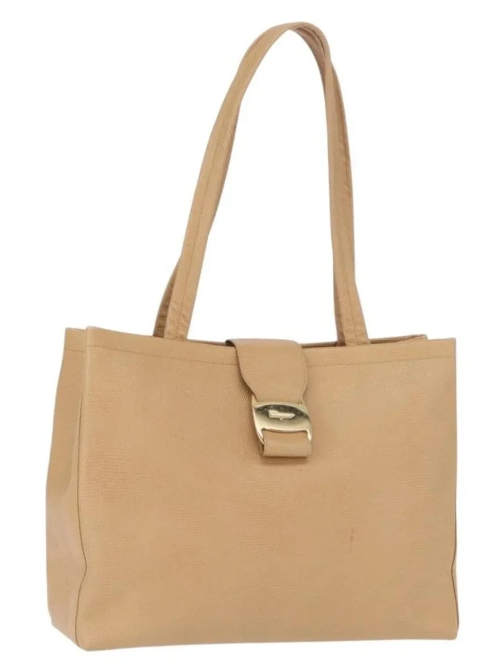 Salvatore Ferragamo Vala Tote Bag Leather Beige Gold Auth ka1447